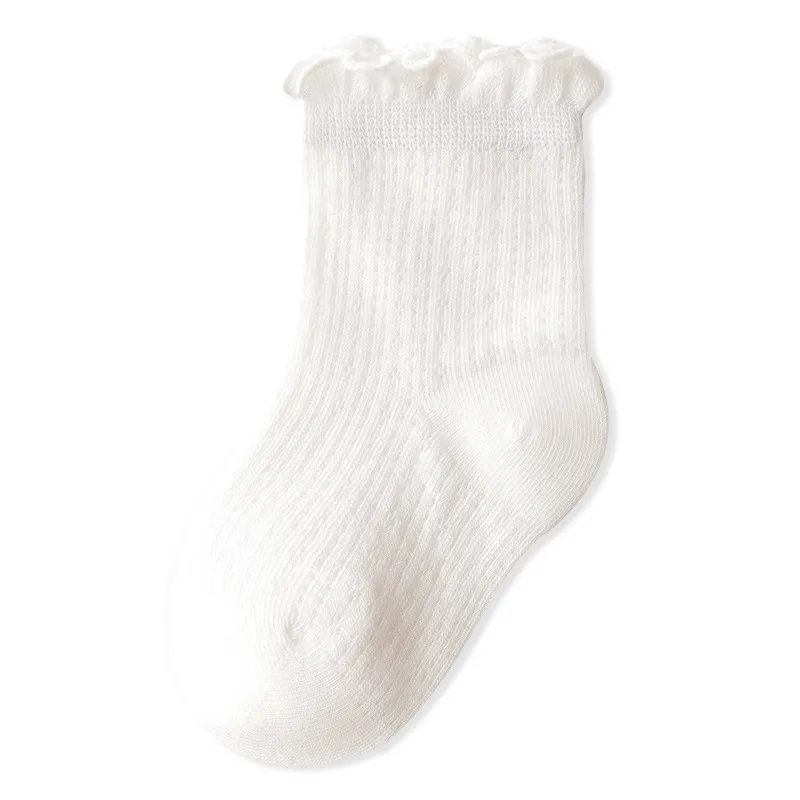 Chaussettes d’été en maille pour bébé - couleur pure avec bord en dentelle, conception lâche à la cheville