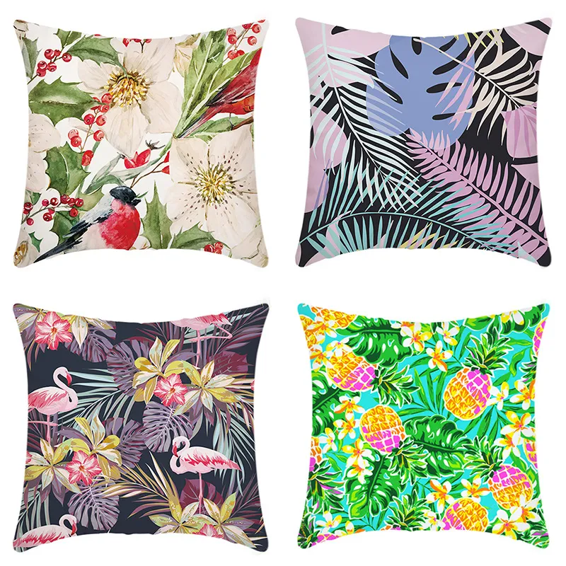 

Set of 4 Nordic-style Floral and Bird Pattern Cushion Cover Pillowcases (Pillow Core not included)