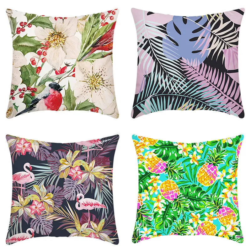 Set of 4 Nordic-style Floral and Bird Pattern Cushion Cover Pillowcases (Pillow Core not included) SMYH big image 1