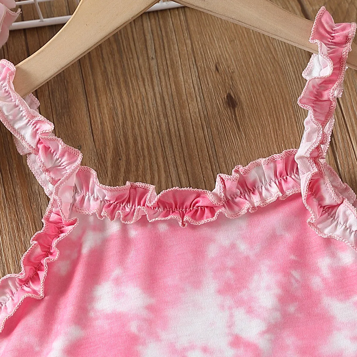Kid Girls Sweet Tie-Dyed Ruffle Edges Dress  Pink big image 1