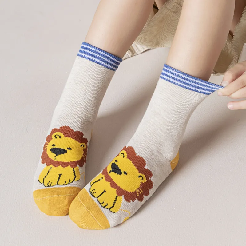 Lot de 5 chaussettes mi-mollet Childlike Cartoon Lion pour tout-petits/enfants multicolore big image 1