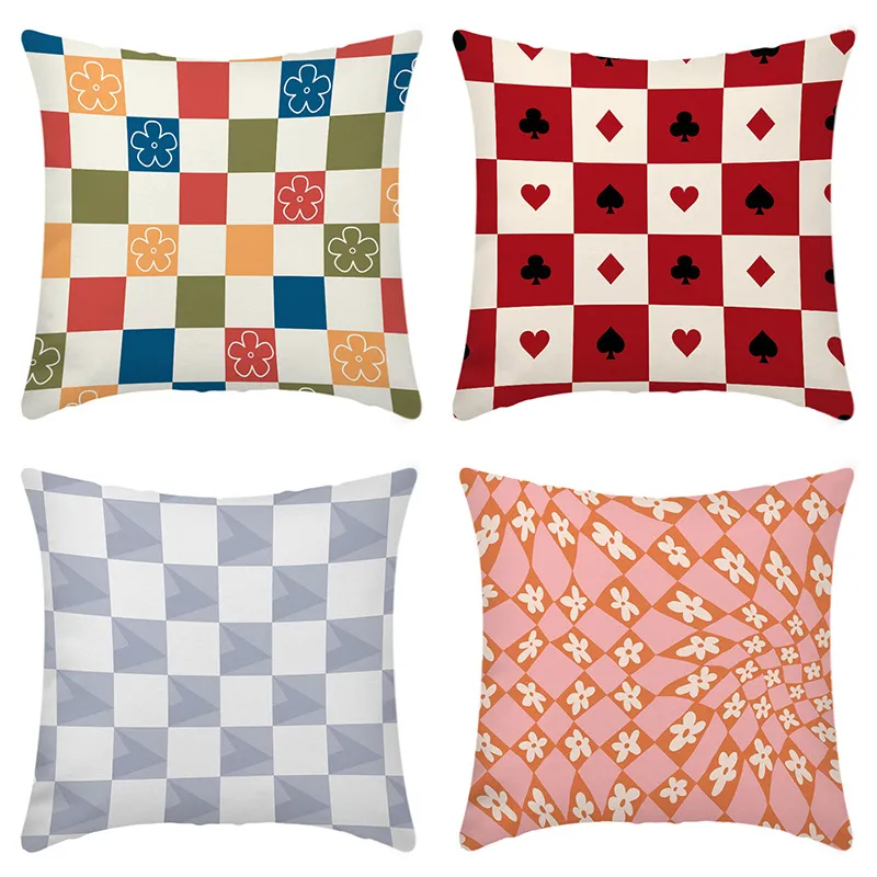 

4-Pack Color-block Geometric Checkered Print Pillow Covers (Pillow Core not included)