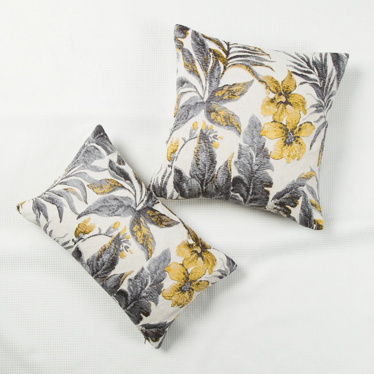 2pcs elegante e rústico floral Jacquard Pillowcase Set (Pillow Core não incluído) cinza salpicado big image 1