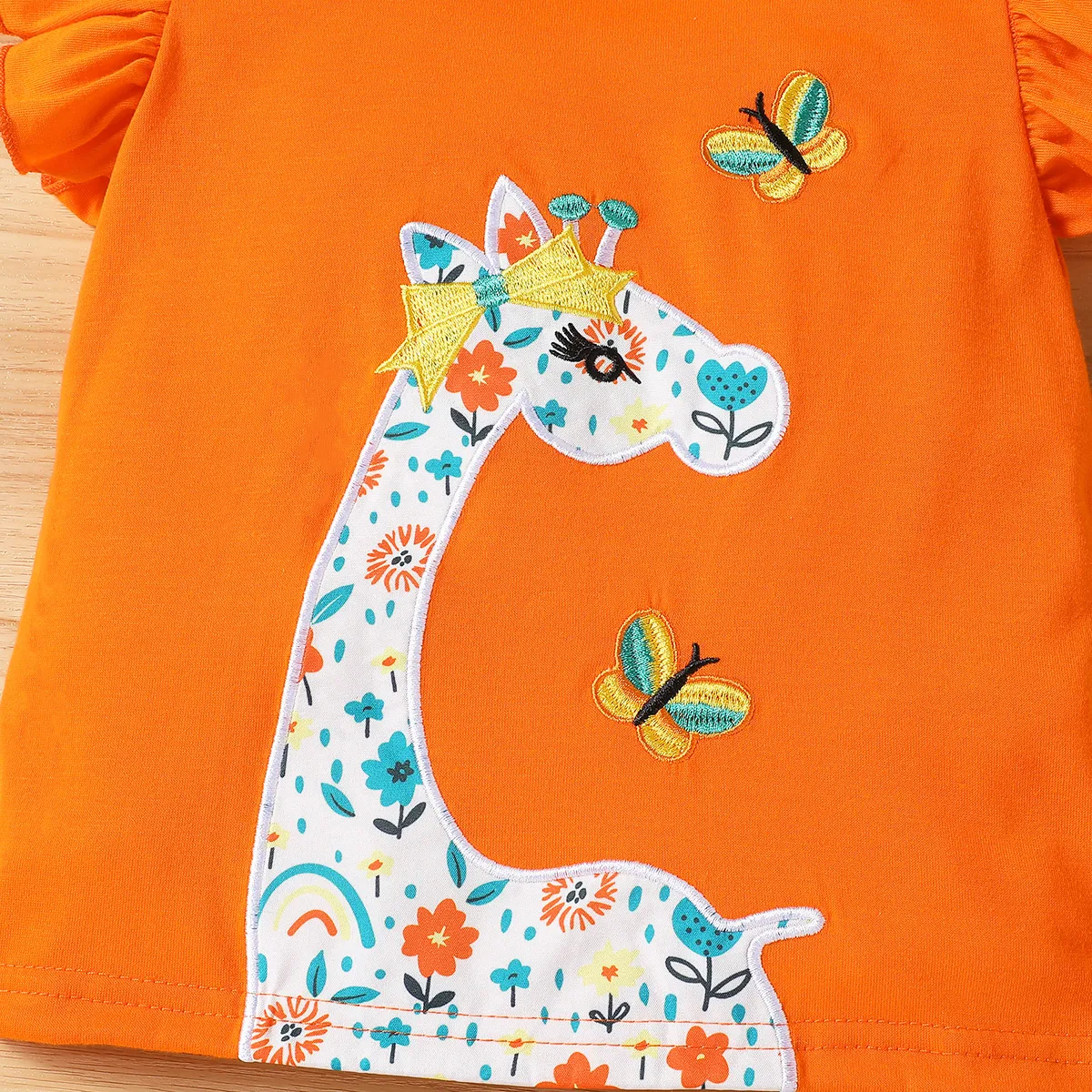 3pcs Toddler Girl Childlike Giraffe Flutter Sleeve T-shirt and Belted Pants  incarnadinepink big image 1