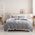 2/3 piezas de juego de cama de color sólido suave y cómodo, que incluye funda nórdica y fundas de almohada Gris