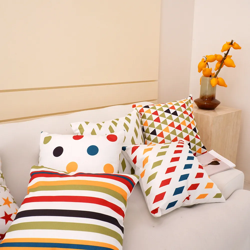 2-Pack Geometric Color Block Canvas Pillow Covers in Minimalist Style for Linen Cushions PLAID big image 1