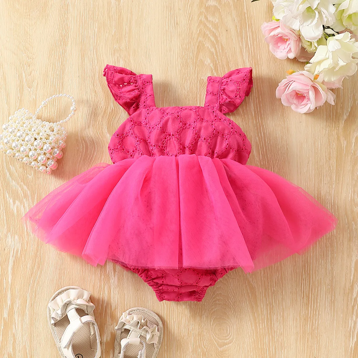 Baby Girls Sweet Multi-layered Infant Sleeveless Dress Hot Pink big image 1