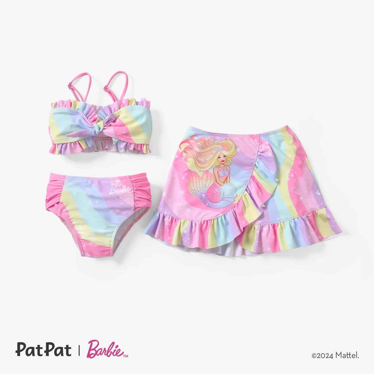 Barbie Toddler/Kid Girl 3pcs Magical Rainbow Mermaid Print Swimsuit Set Multi-color big image 1