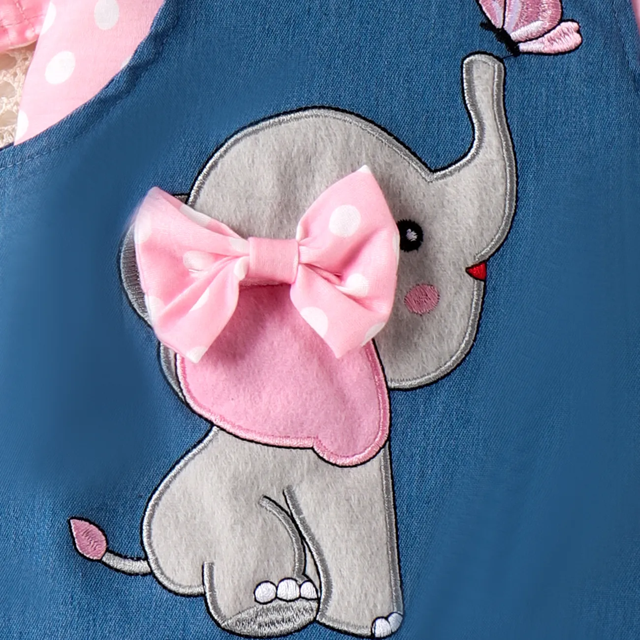 3件 嬰兒 鈕扣 大象 甜美 短袖 套裝裙 藍色 big image 1