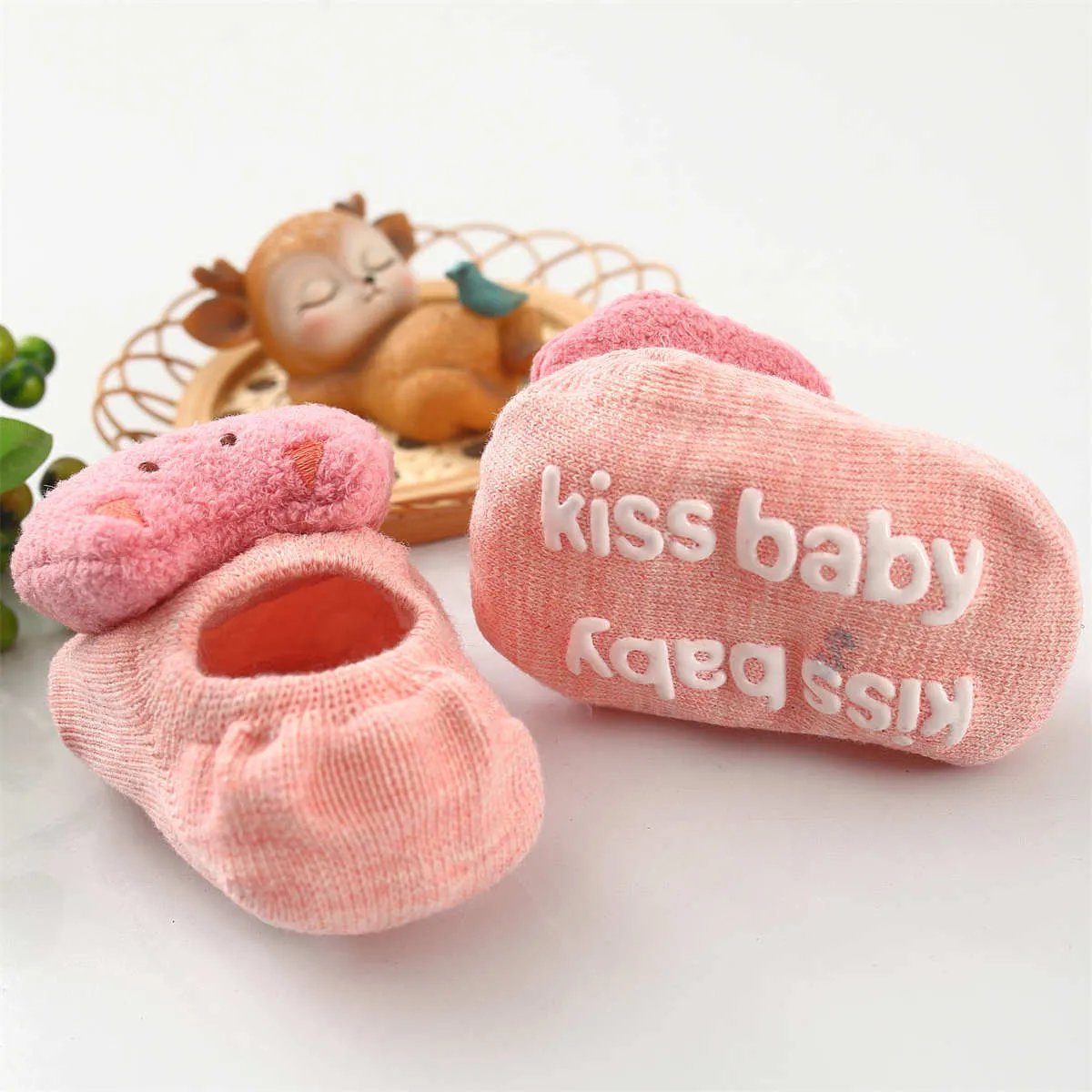 Bebê / criança menina / menino infantil anti-derrapante meias de piso com design animal bonito Rosa big image 1