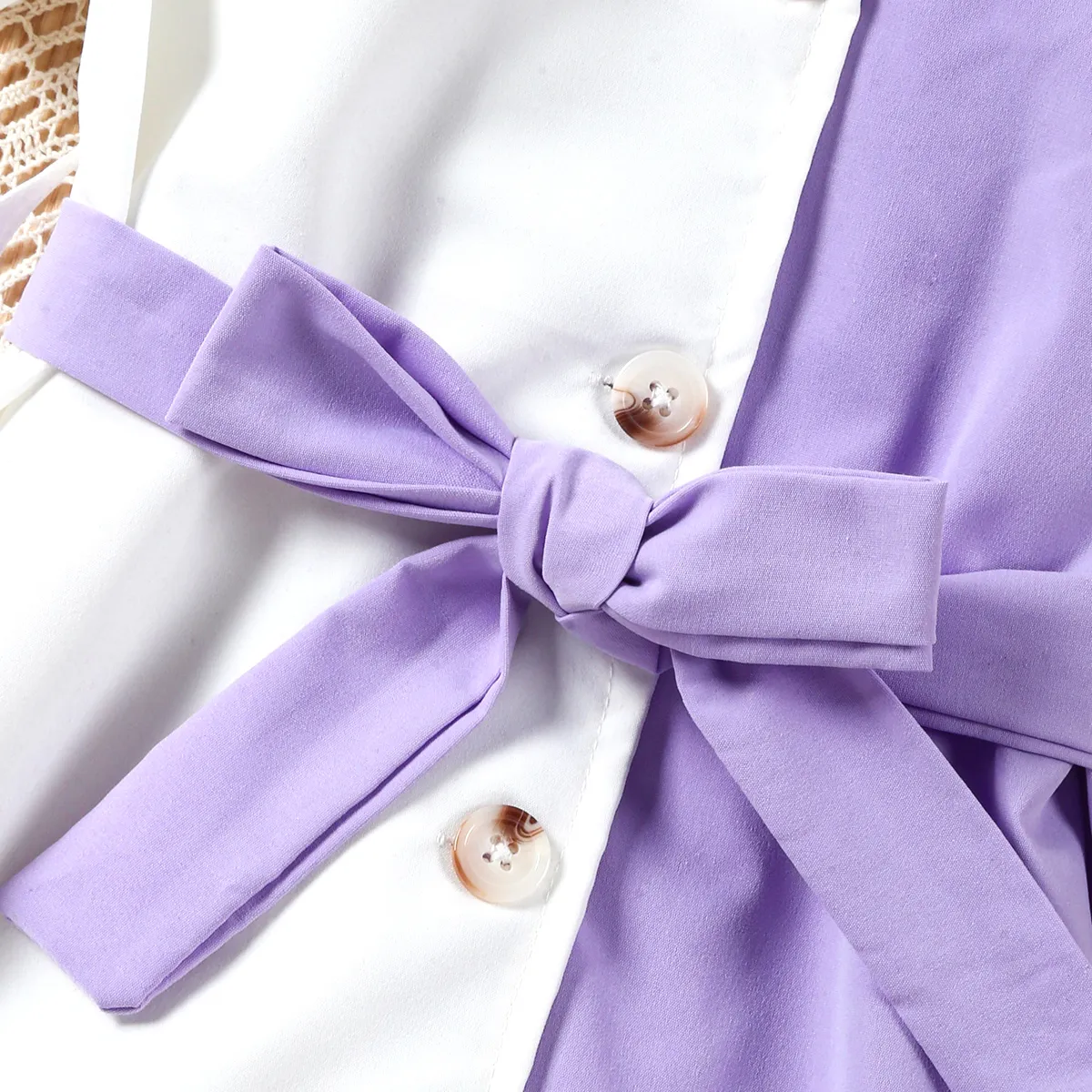 2pc Kid Girl's White Purple Spliced Mid-length Sleeve Windbreaker with Fabric Stitching Shirt Dress  Purple big image 1