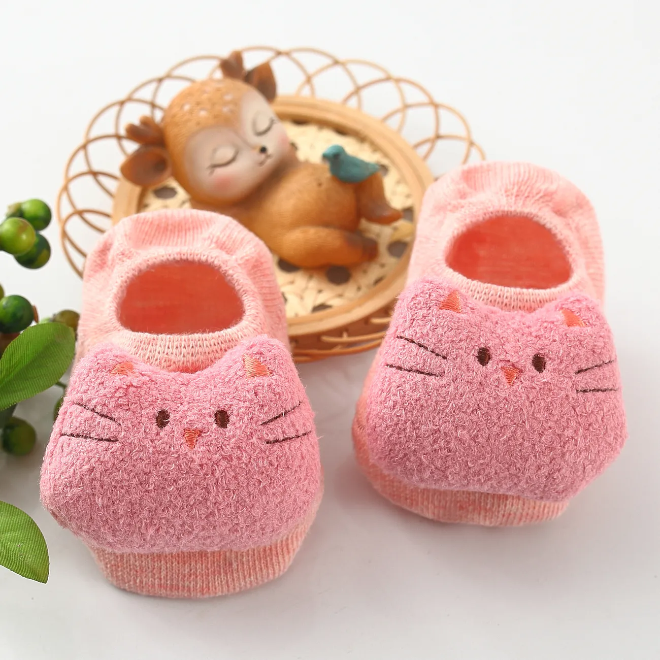 嬰兒/幼兒女孩/男孩童心防滑地板襪子與可愛的動物設計 粉色 big image 1