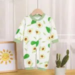  Baby Boy/Girl Childlike 100% Cotton Long-Sleeved Onesie with Secret Avocado Button Jumpsuit Green