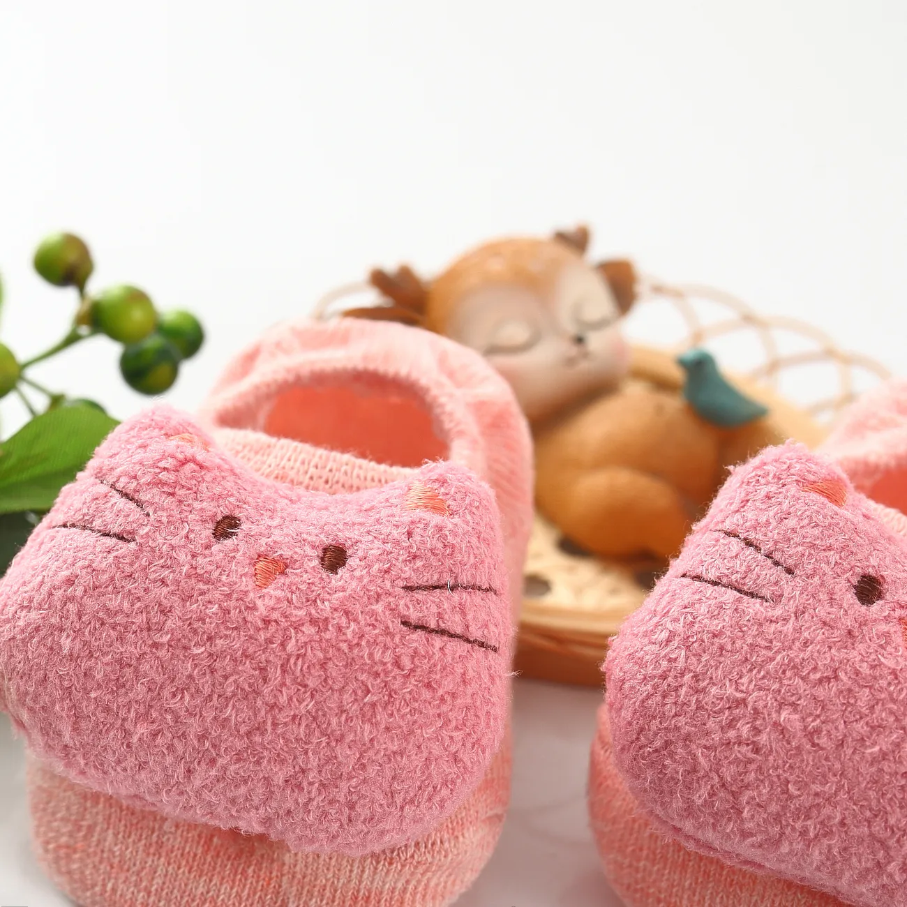 Bebê / criança menina / menino infantil anti-derrapante meias de piso com design animal bonito Rosa big image 1