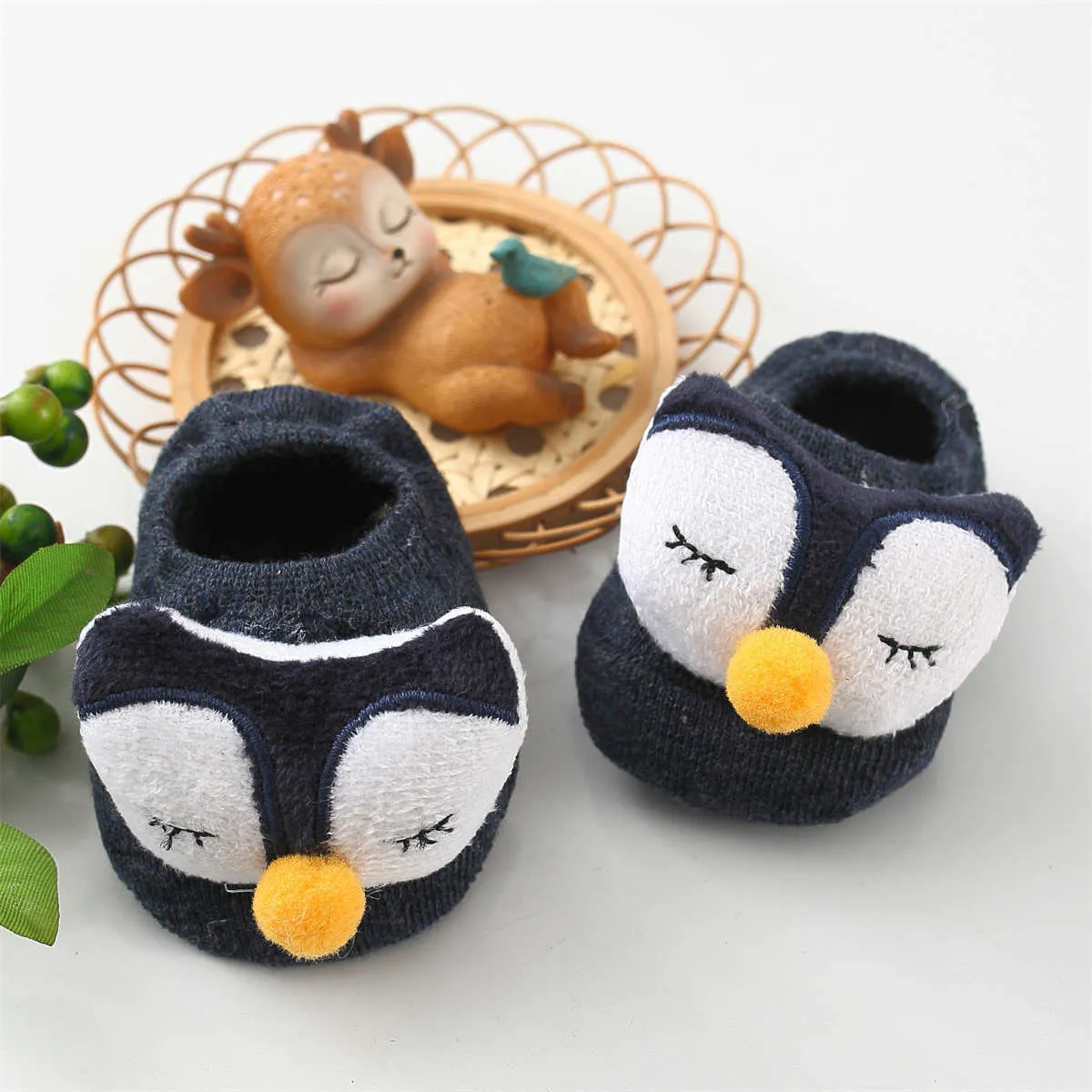 Baby/toddler Girl/Boy Childlike Anti-Slip Floor Socks with Cute Animal Design Dark Blue big image 1