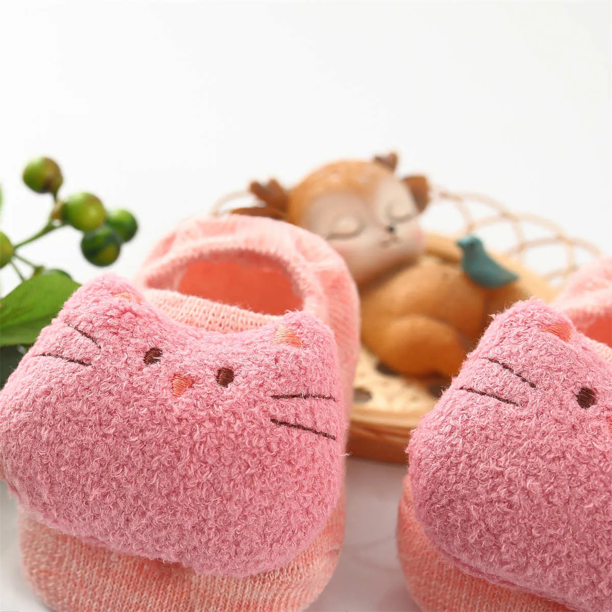 Bebê / criança menina / menino infantil anti-derrapante meias de piso com design animal bonito Cor de Caqui big image 1