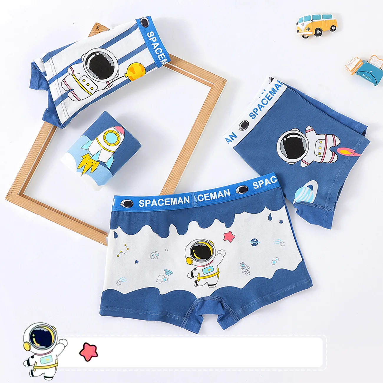 4pcs Toddler/Kid Boy's Childlike Character Cotton Underwear Set Dark Blue big image 1