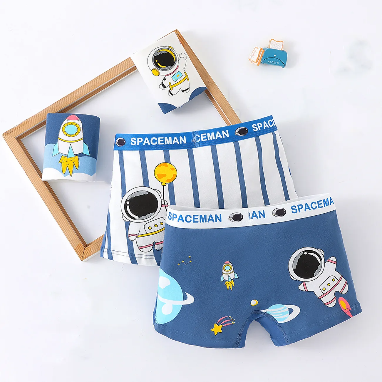 4pcs Toddler/Kid Boy’s Childlike Character Cotton Underwear Set Bleu Foncé big image 1