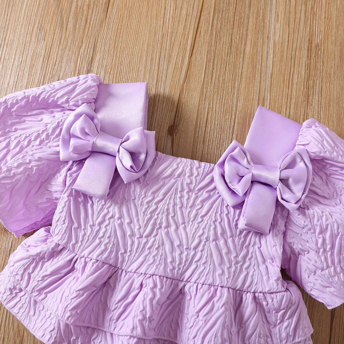 2 Stück Kleinkinder Mädchen Quadratischer Kragen Süß Hemd-Sets lila big image 1