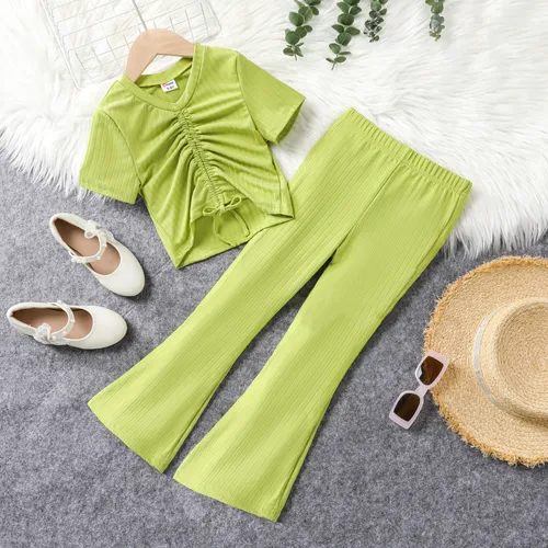  2pcs Kid Girl's Casual Solid Color T-short and Pants Set 