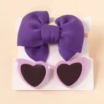 2pcs Baby/Toddler Girl Bowknot Super Soft Nylon Headband with Heart-shaped Sunglasses Set Purple