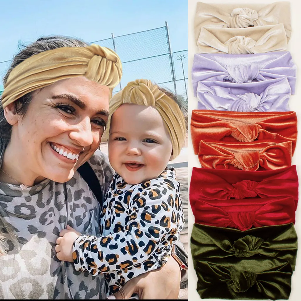 Einfarbiges lässiges Samt-Haarband-Set für Mama und mich Beige big image 1
