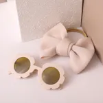 2pcs Toddler Bow Decor Headband and Sunglasses Set Beige