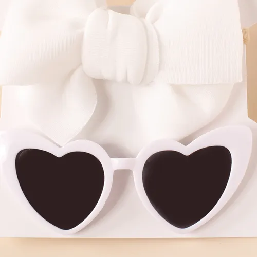 2pcs Baby/Toddler Girl Bowknot Super Soft Nylon Headband with Heart-shaped Sunglasses Set
