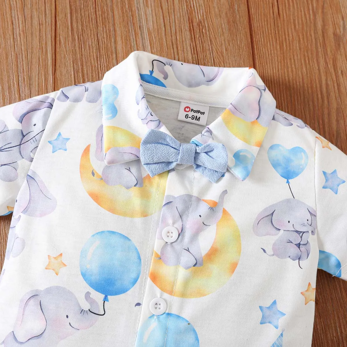 2 pezzi Neonato Ragazzo Risvolto Elefante Infantile Manica corta Set neonato Cielo blu big image 1