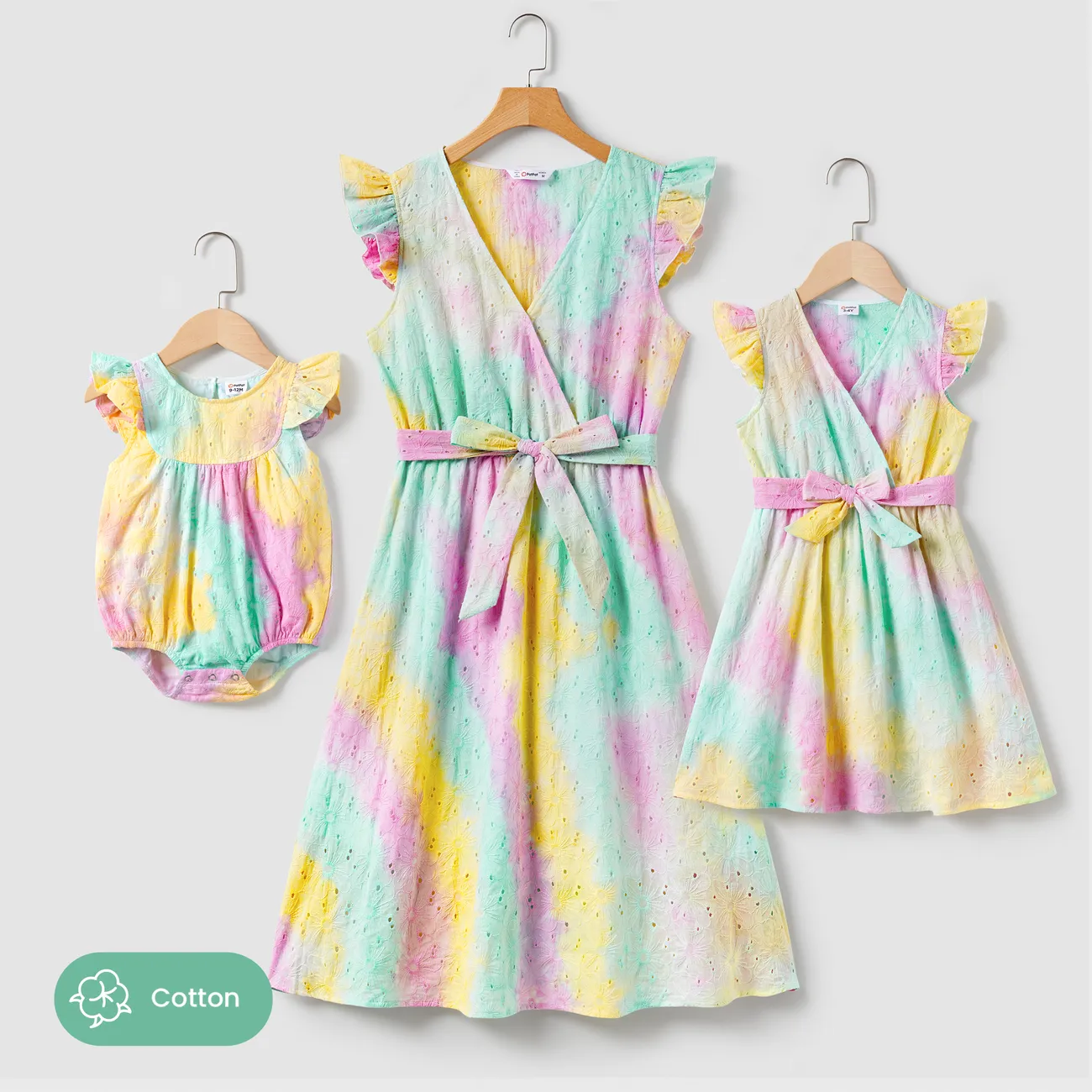 Mommy and Me Tie-Dyed Embroidered Cotton Dress with Hidden Snap Colorful big image 1