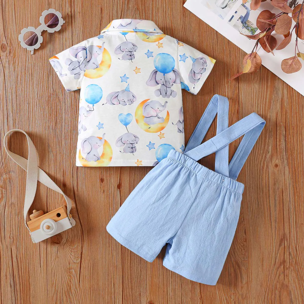 2pcs Baby Boy Elephant Summer  Set with Overalls and Cardigan Sky blue big image 1