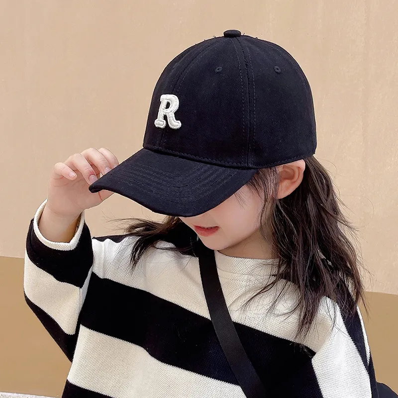 R Letter Embroidery Sun Protection Baseball Cap for Mommy and Me Black big image 1
