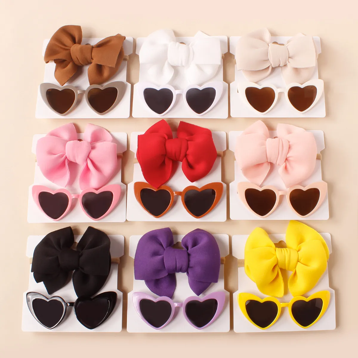 2pcs Baby/Toddler Girl Bowknot Super Soft Nylon Headband with Heart-shaped Sunglasses Set White big image 1