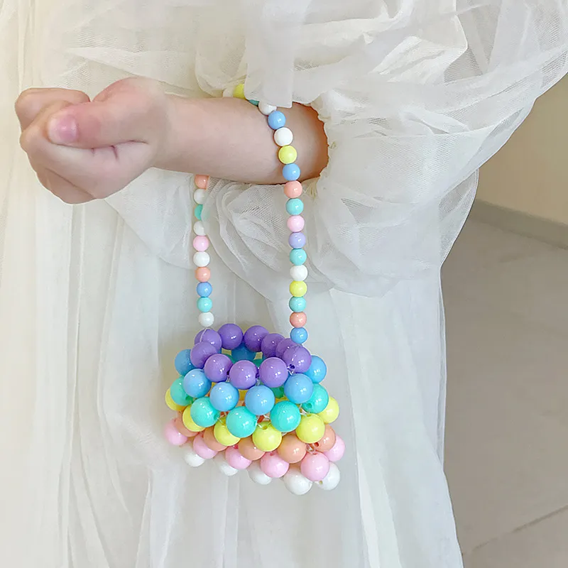 Kleinkindmädchen Bunte Perlenhandtasche mit Griff Mehrfarbig big image 1