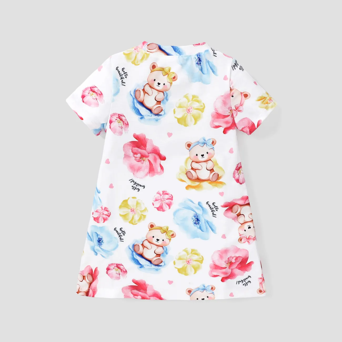 Baby/Kids Girl Sweet Animal Pattern Short-sleeve Pajama Set  Pink big image 1