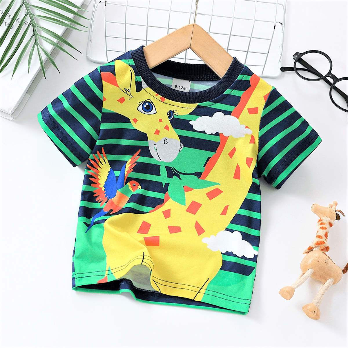 Girafe T-shirt à Manches Courtes Pour Bébé Garçon, Style Enfantin Avec Motif Animal