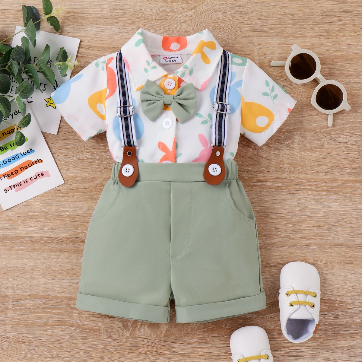 

3pcs Baby Boy Easter Rabbit Lapel Top and Shorts Sets