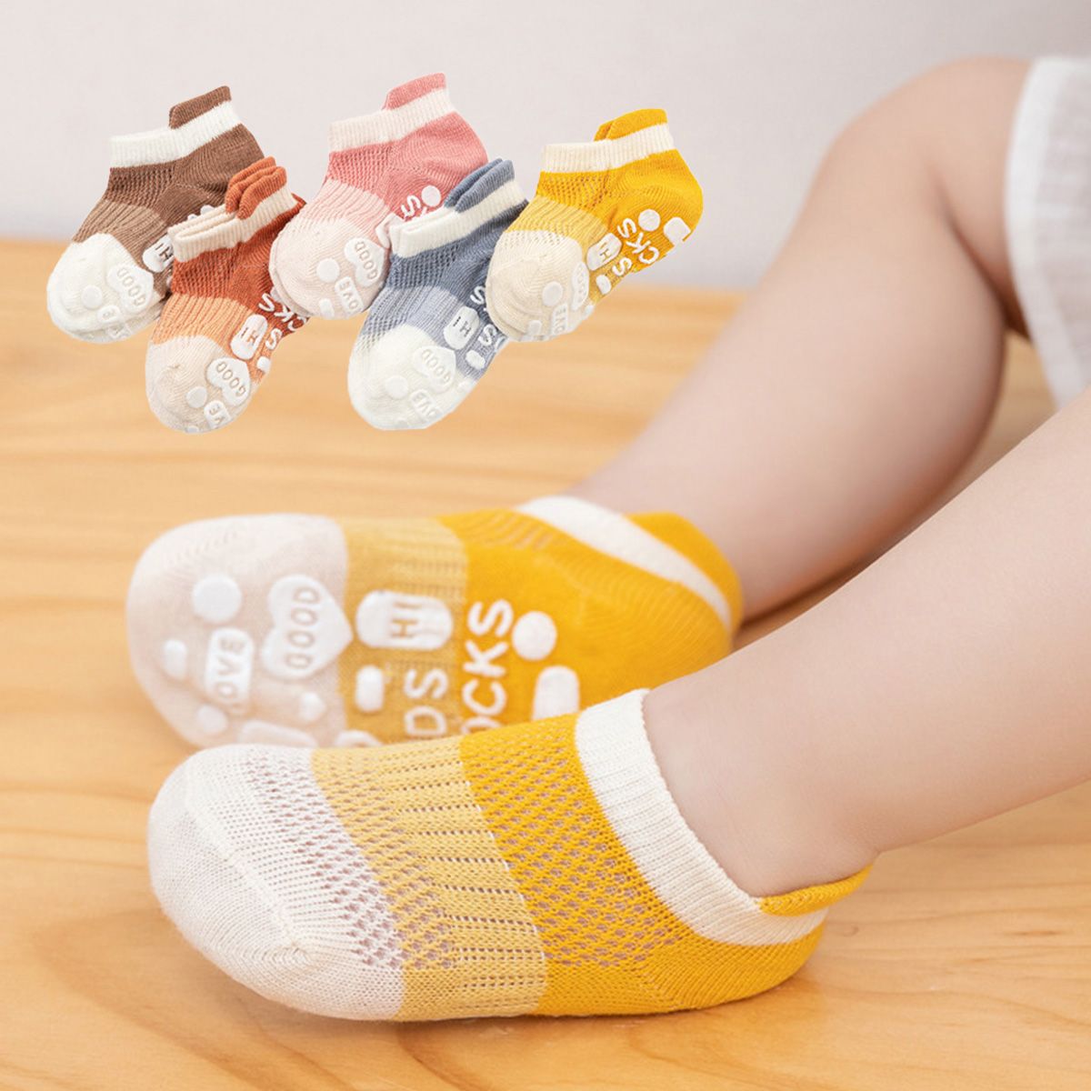 5 件裝嬰兒/幼兒/兒童防滑船襪