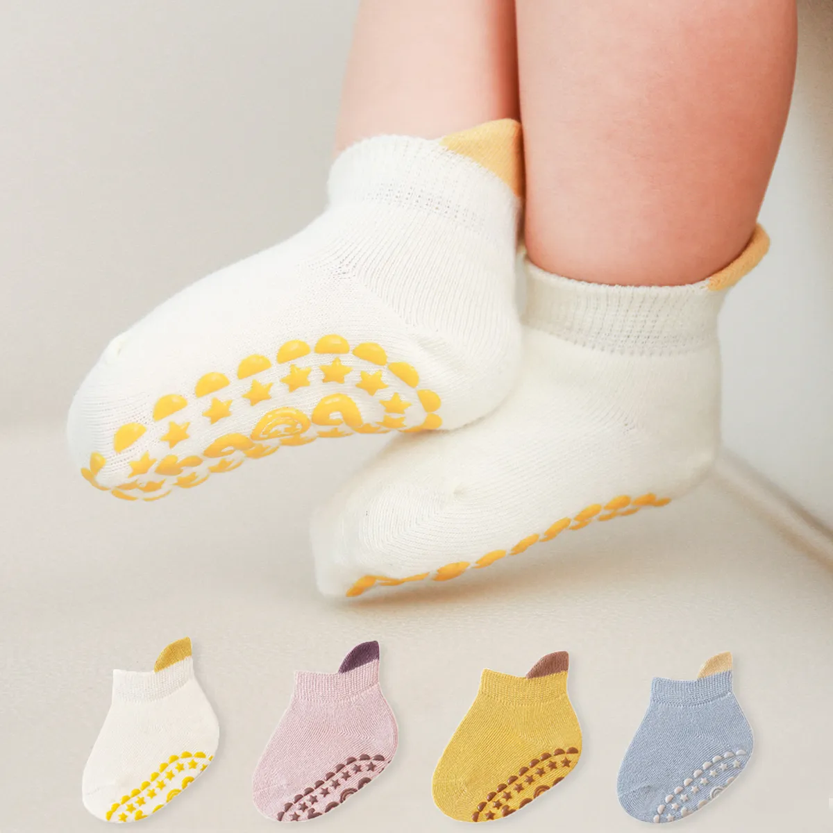 Bébé/enfant en bas âge Casual Candy Color Floor Socks en coton peigné Jaune big image 1