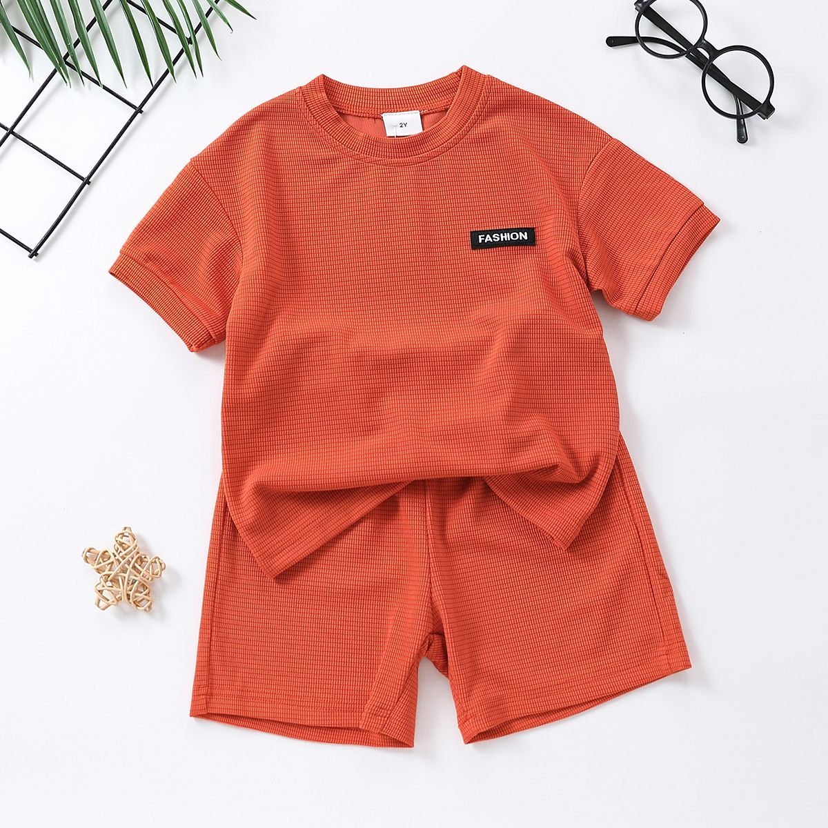 2pcs Toddler Boy's Basic Solid Color Top and Shorts Set