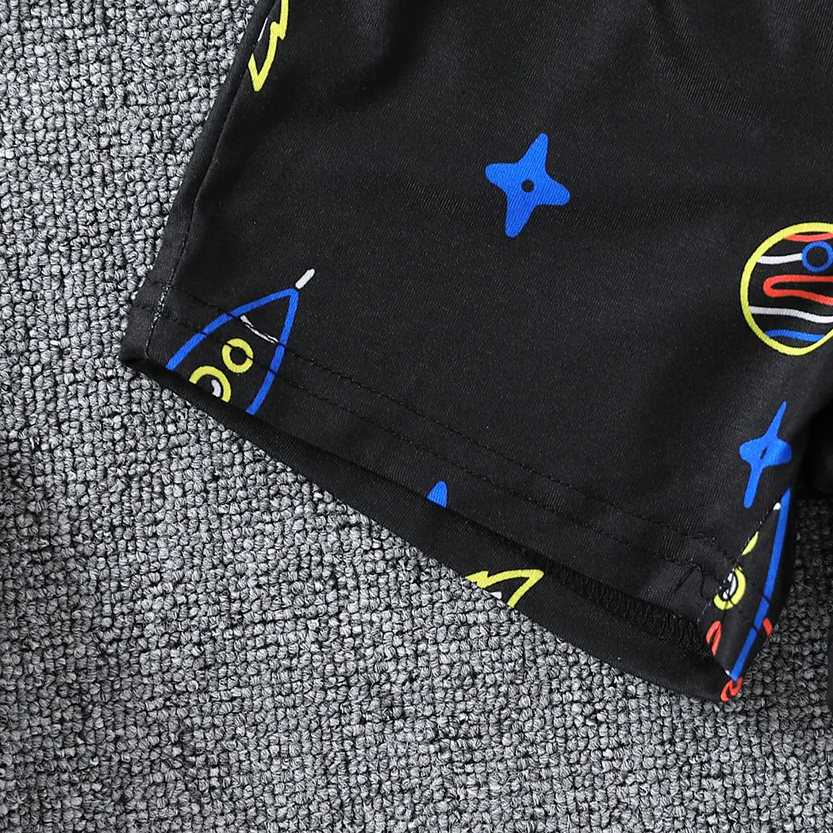 2pcs Baby/Toddler Boys Casual Space Print Short Sleeve Set Black big image 1
