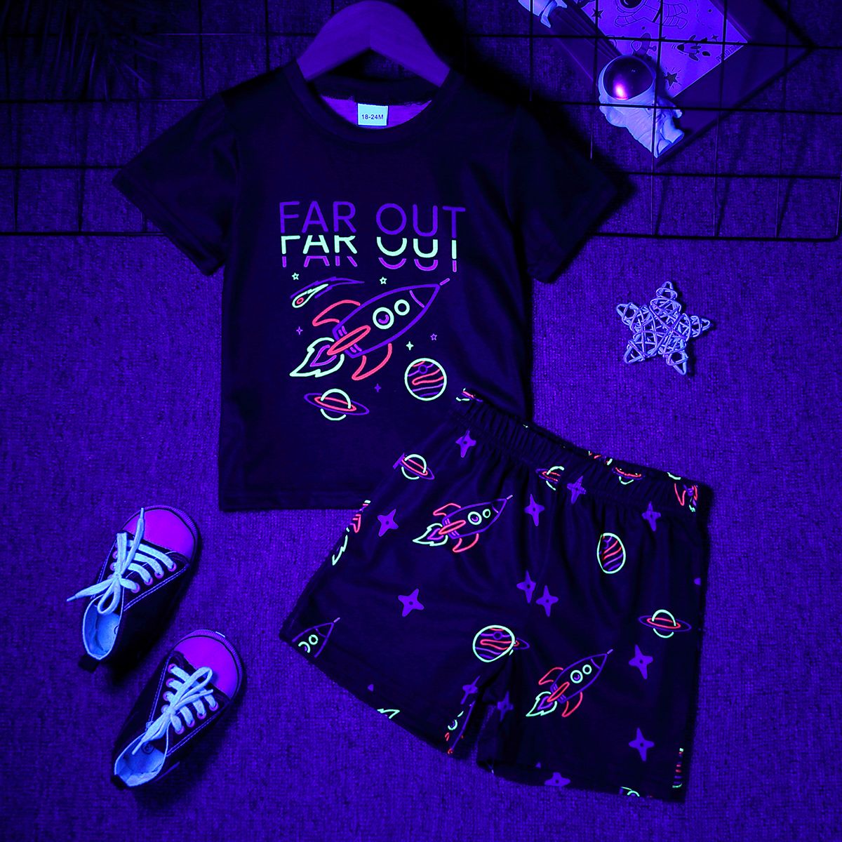 2pcs Baby/Toddler Boys Casual Space Print Short Sleeve Set