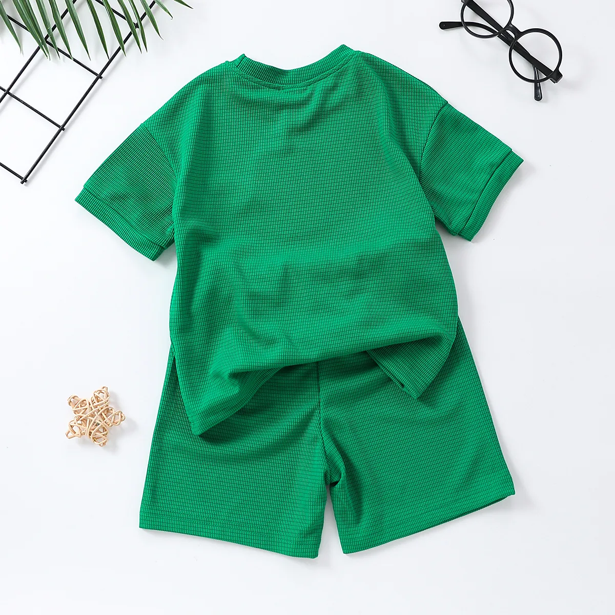 2 pièces Enfant en bas âge Garçon Basique ensembles de t-shirts Vert big image 1