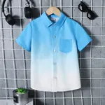 Kid Boy Casual Gradual Change Lapela Camisa de manga curta Azul