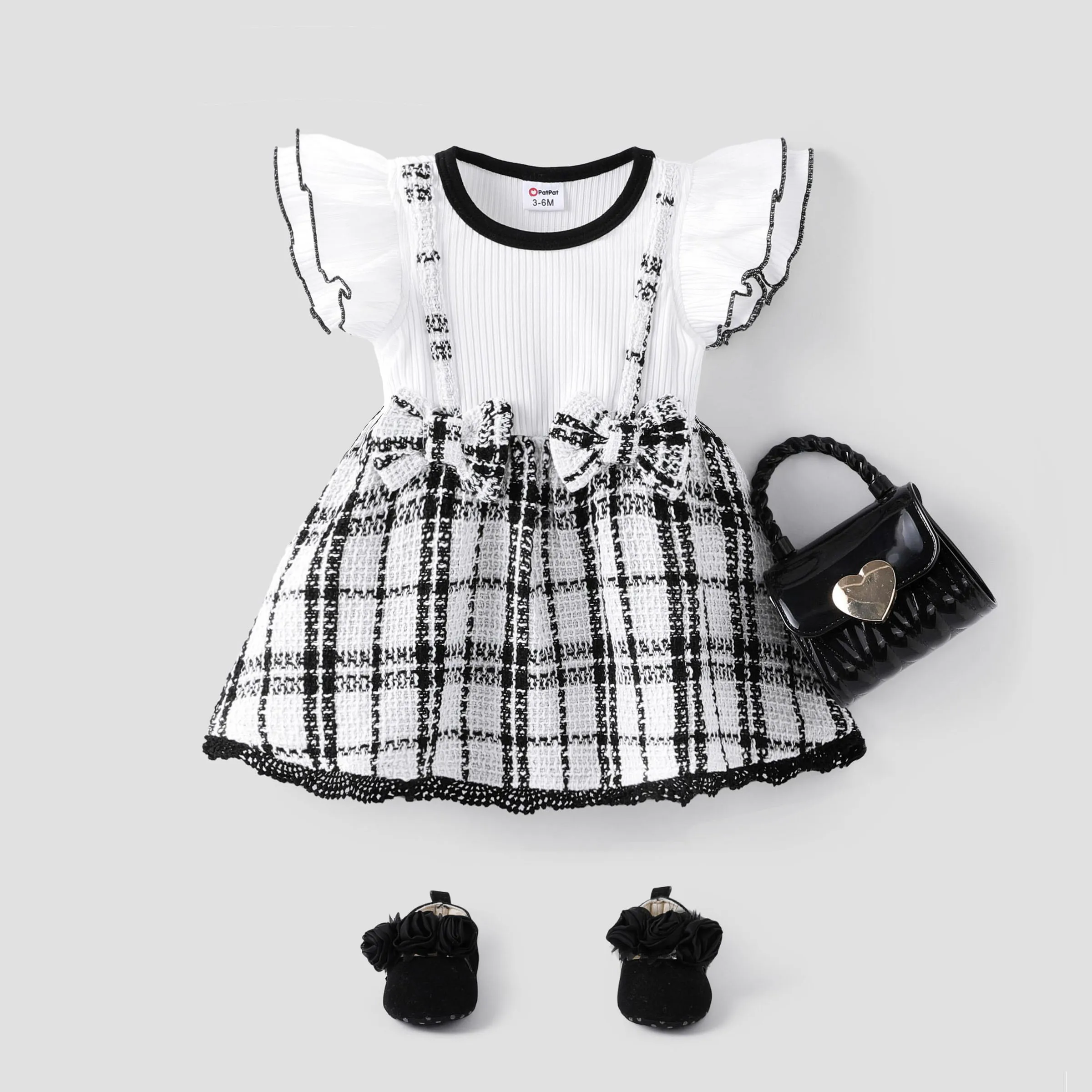 Baby Girl Faux-two Colorblock Plaid Dress/ Jelly Bag/ Prewalker Shoes