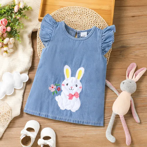 Vestido infantil de algodón con mangas de conejo aleteando para bebé niña