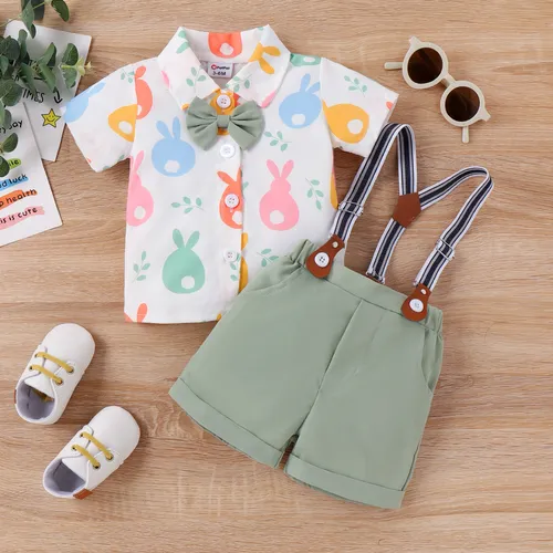 3pcs Baby Boy Easter Rabbit Lapel Top and Shorts Sets 