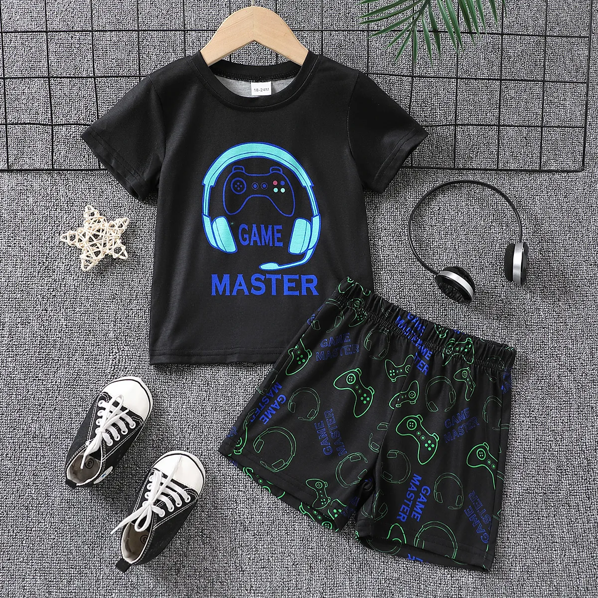 2pcs Baby/Kid Boy Basic Headset Design Tee and Pants Sets  Black big image 1