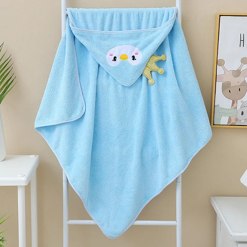 Hooded Penguin Toddler Swimsuit for Unisex: Animal Pattern Flannel 1pc Set Blue big image 1