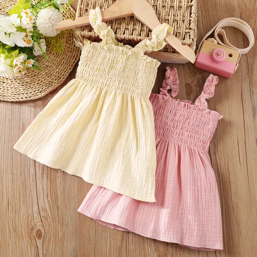 Baby Girls Casual Smocked Pink Cotton Dress 